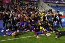 The Servette players celebrate after defeating Genk in the previous round