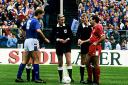 Terry Butcher shakes hands with Willie Miller ahead of the 1988 Skol League Cup Final