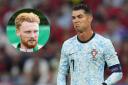 Portugal captain Cristiano Ronaldo during Euro 2024 in Germany, main picture, and Celtic centre-half Liam Scales, inset