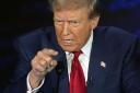 Republican presidential nominee former President Donald Trump speaks during a presidential debate with Democratic presidential nominee Vice President Kamala Harris