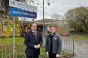 Douglas McAllister MP, left, and Kevin Carlin, right, outside Glenhead Community Centre