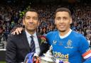 Giovanni van Bronckhorst and James Tavernier with the Scottish Cup trophy in 2022