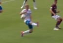 Hearts appealed for a penalty after an alleged handball by Rangers' Connor Barron