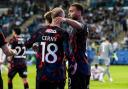 Rangers' Cyriel Dessers (R) celebrates with Vaclav Cerny