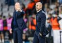 Malmo manager Henrik Rydstrom stands on the touchline with Rangers’ Philippe Clement