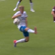 Hearts appealed for a penalty after an alleged handball by Rangers' Connor Barron