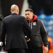 Lyon manager Pierre Sage and Rangers manager Philippe Clement shake hands at full-time