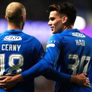 Rangers' Vaclav Cerny (left) celebrates scoring their side's second goal of the game with team-mate Ianis Hagi