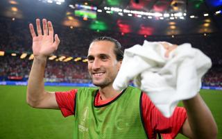 HAMBURG, GERMANY - JUNE 26: Yusuf Yazici of Turkiye celebrates after the team's qualification to the knockout stages during the UEFA EURO 2024 group stage match between Czechia and Turkiye at Volksparkstadion on June 26, 2024 in Hamburg, Germany. (Photo