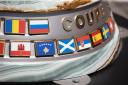 SEVILLE, SPAIN - MAY 18: Scotland flag on the Europa league trophy ahead of the UEFA Europa League Final, on May 18, 2022, in Sevilla,  Spain. (Photo by Alan Harvey / SNS Group)