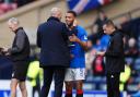 Rangers manager Philippe Clement speaks with Cyriel Dessers