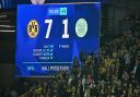 The 7-1 scoreline is shown on a big screen during the UEFA Champions League match at Signal Iduna Park, Dortmund.