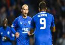 Cerny and Dessers celebrate a Rangers goal