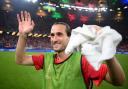 HAMBURG, GERMANY - JUNE 26: Yusuf Yazici of Turkiye celebrates after the team's qualification to the knockout stages during the UEFA EURO 2024 group stage match between Czechia and Turkiye at Volksparkstadion on June 26, 2024 in Hamburg, Germany. (Photo