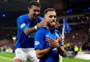 Rangers' Nedim Bajrami celebrates scoring their side's second goal of the game during the Viaplay Cup semi final