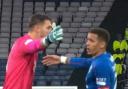 Jack Butland and James Tavernier could be seen in a heated exchange at Hampden