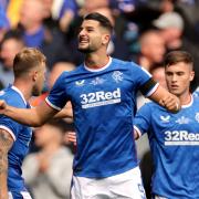 Rangers striker Antonio Colak celebrates his first goal against Dundee United at Ibrox yesterday