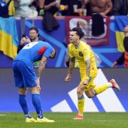 Ukraine's Mykola Shaparenko celebrates scoring at Euro 2024