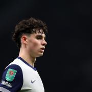 LONDON, ENGLAND - OCTOBER 30: Archie Gray of Tottenham Hotspur  during the Carabao Cup Fourth Round match between Tottenham Hotspur and Manchester City  at Tottenham Hotspur Stadium on October 30, 2024 in London, England. (Photo by Catherine Ivill -