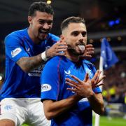 Rangers' Nedim Bajrami celebrates scoring their side's second goal of the game during the Viaplay Cup semi final