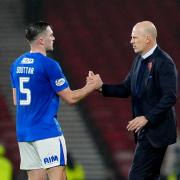 Rangers manager Philippe Clement congratulates John Souttar after the final whistle