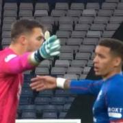 Jack Butland and James Tavernier could be seen in a heated exchange at Hampden