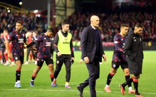 Rangers manager Philippe Clement and his squad look dejected after losing at Pittodrie